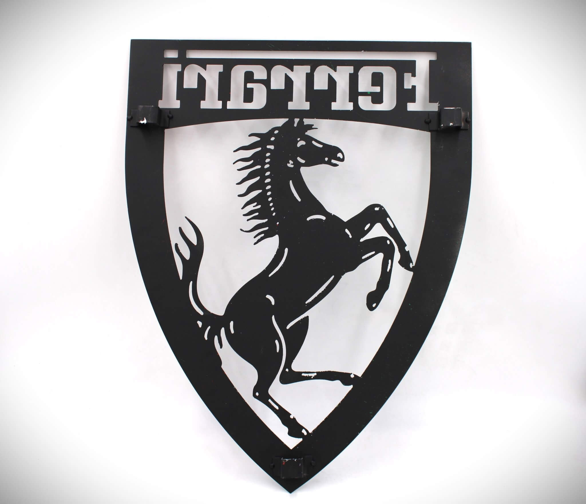 Ferrari Prancing Horse Logo Metal Wall Art - Hand - Painted, Ready to Hang, Unique Decor for Supercar Enthusiasts - Ben's Auto Decor