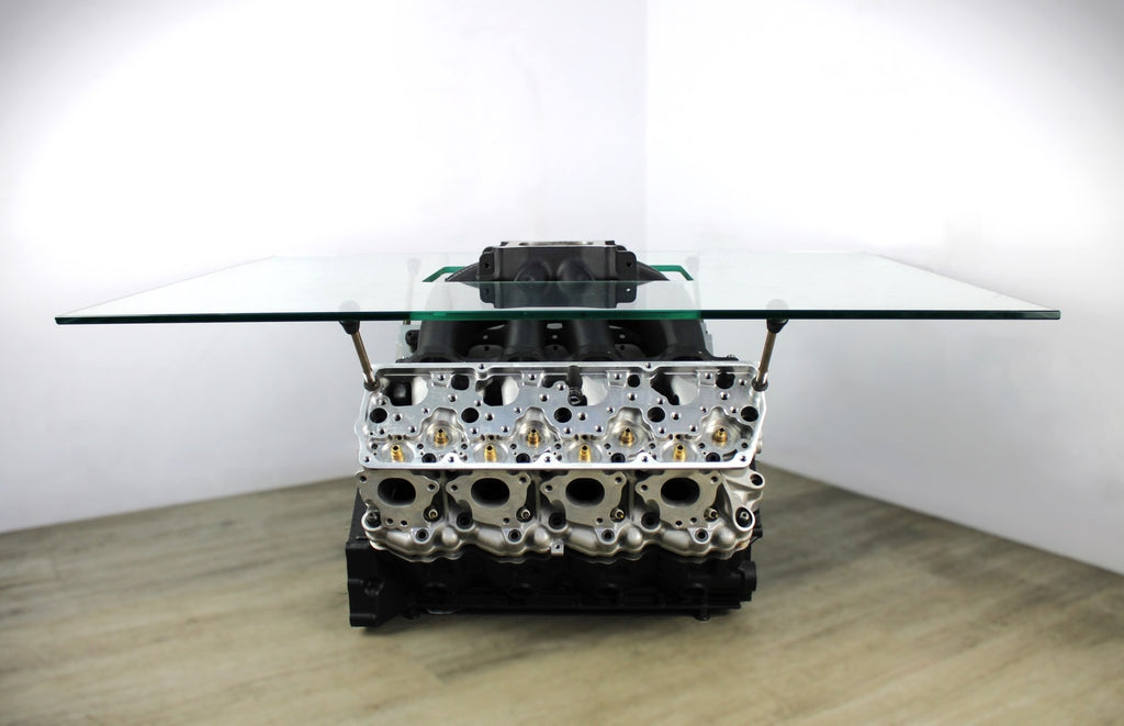Ford FR9 NASCAR Engine Block Coffee Table - Handcrafted Unique Automotive Decor, Customizable Man Cave Furniture - Ben's Auto Decor