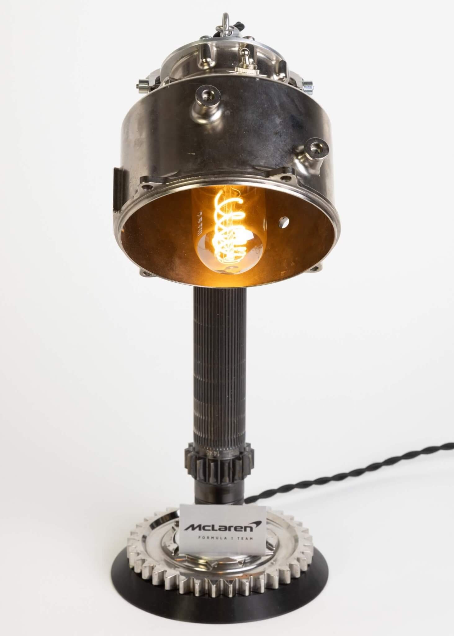 Formula 1 Clutch Housing Lamp - Race Car Decor Made from Authentic McLaren Engine Components - Ben's Auto Decor