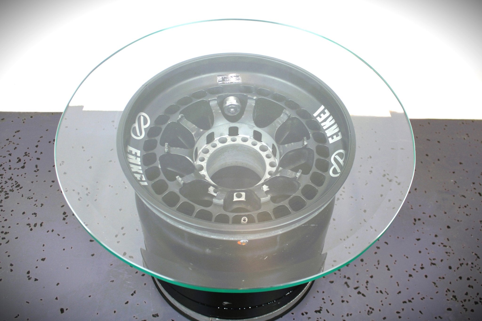 Formula 1 Wheel Coffee and End Table - McLaren F1 Unique End Table, Handmade Automotive Decor, Upcycled Furniture, Steampunk Table - Ben's Auto Decor
