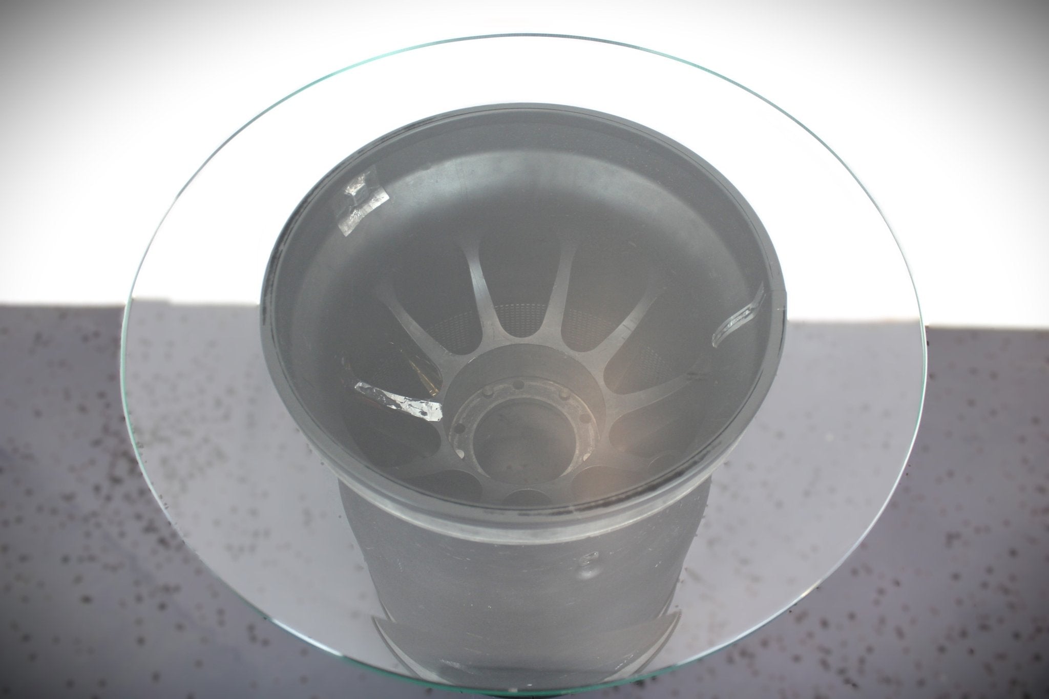 Formula 1 Wheel End Table - McLaren F1 Handcrafted Automotive Decor, Car Racing Enthusiast Furniture for Man Cave and Garage, Upcycled Table - Ben's Auto Decor