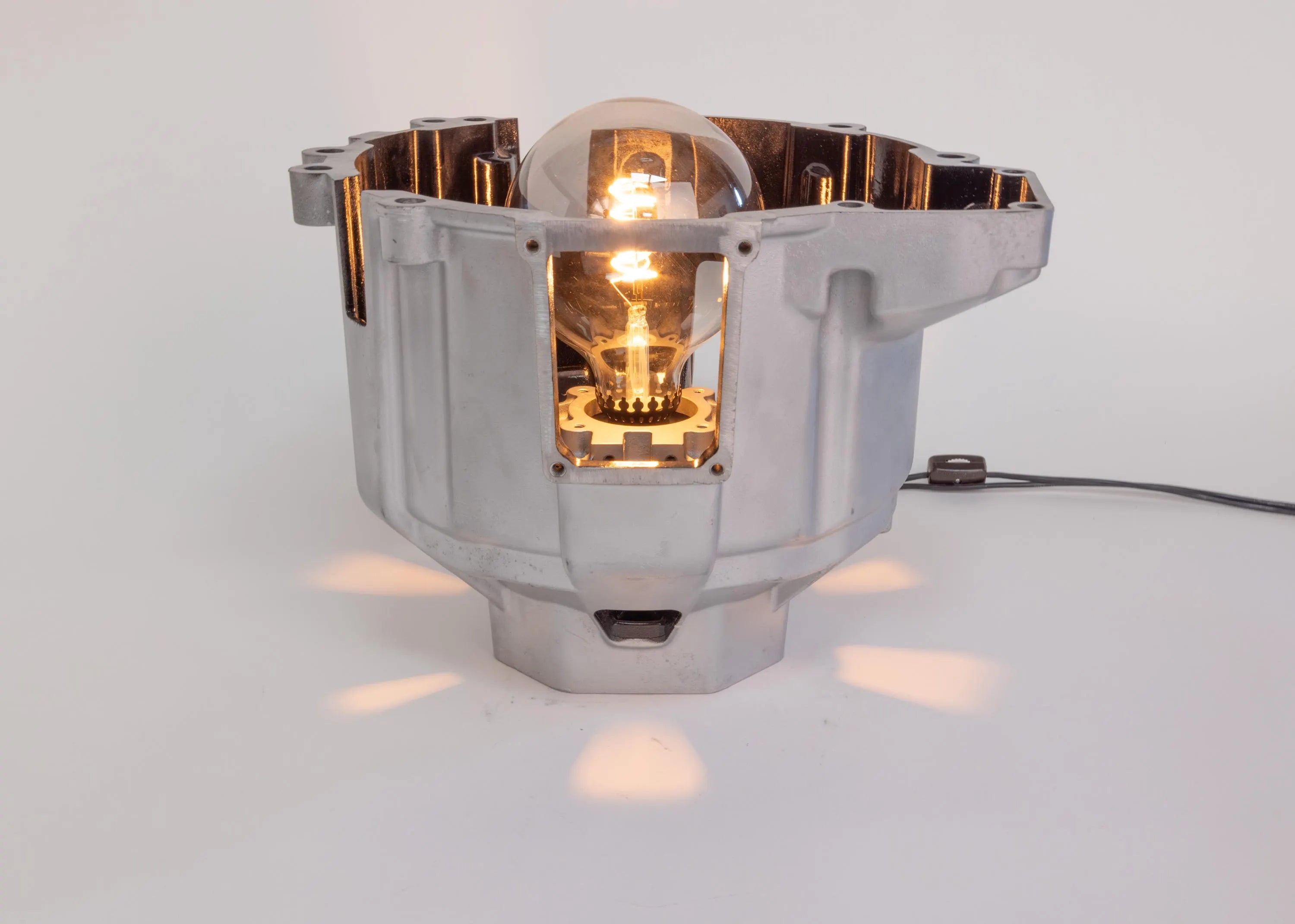 Maserati F136 Bell Housing Lamp - Table and Desk Lighting, Industrial Car Part Decor, Handmade