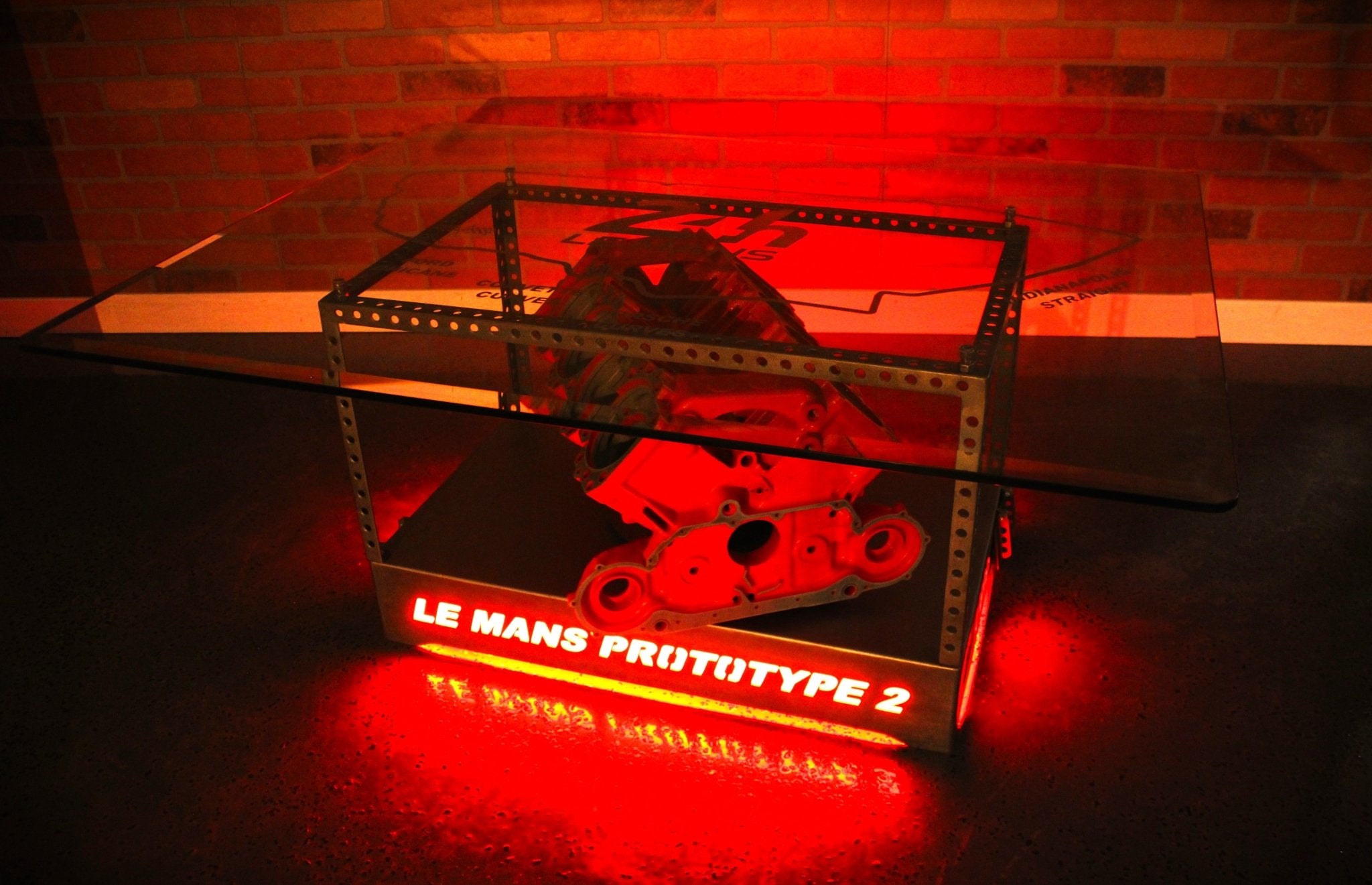 Luxury Engine Coffee Table with Rotating Motor & LED Lights – Le Mans Racing Engine, Limited Edition Racing Decor - Ben's Auto Decor