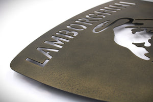 Metallic Lamborghini Metal Cutout Sign - Handcrafted Wall Art for Car Enthusiasts, Lambo Logo, Ready to Hang - Ben's Auto Decor