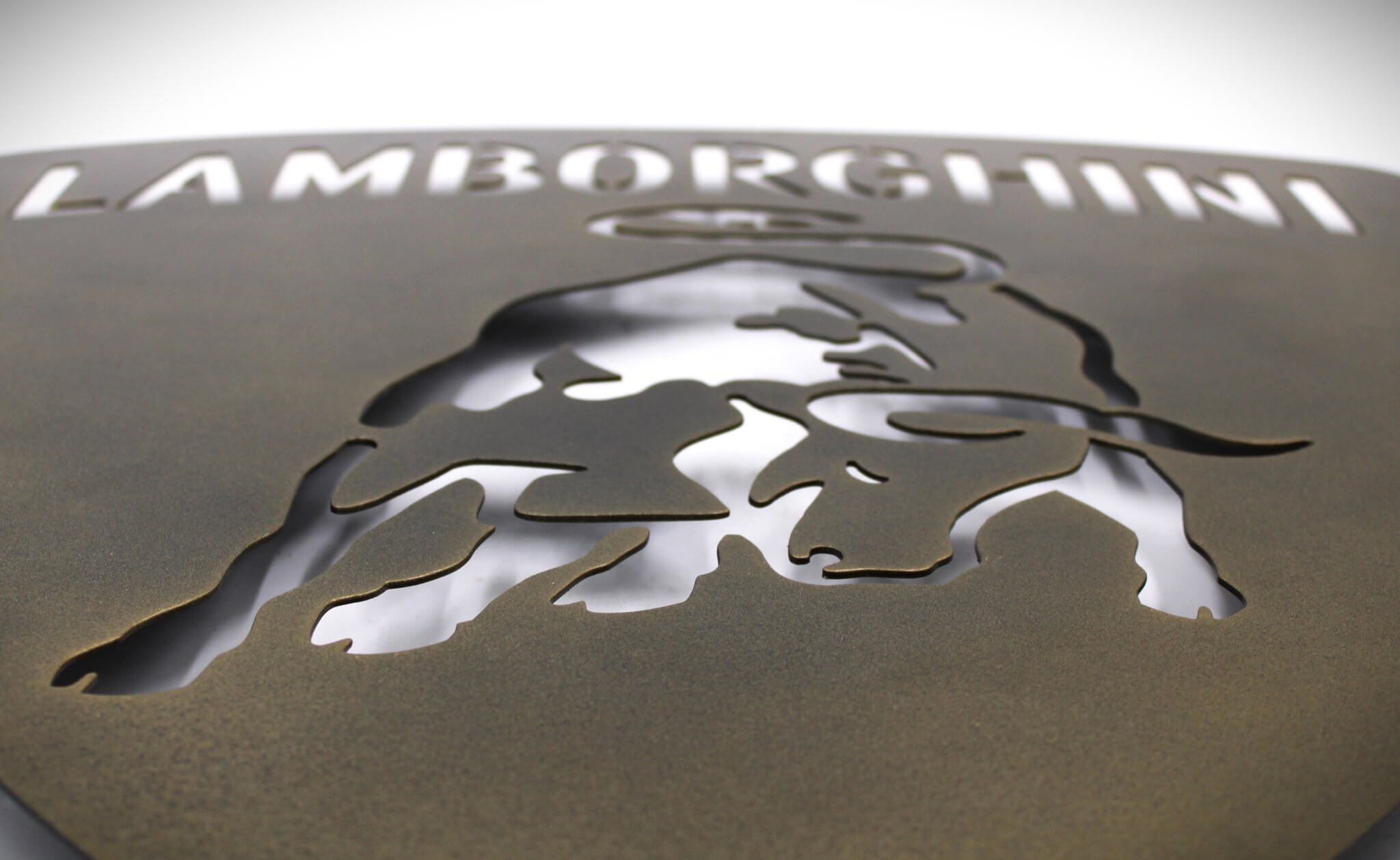 Metallic Lamborghini Metal Cutout Sign - Handcrafted Wall Art for Car Enthusiasts, Lambo Logo, Ready to Hang - Ben's Auto Decor