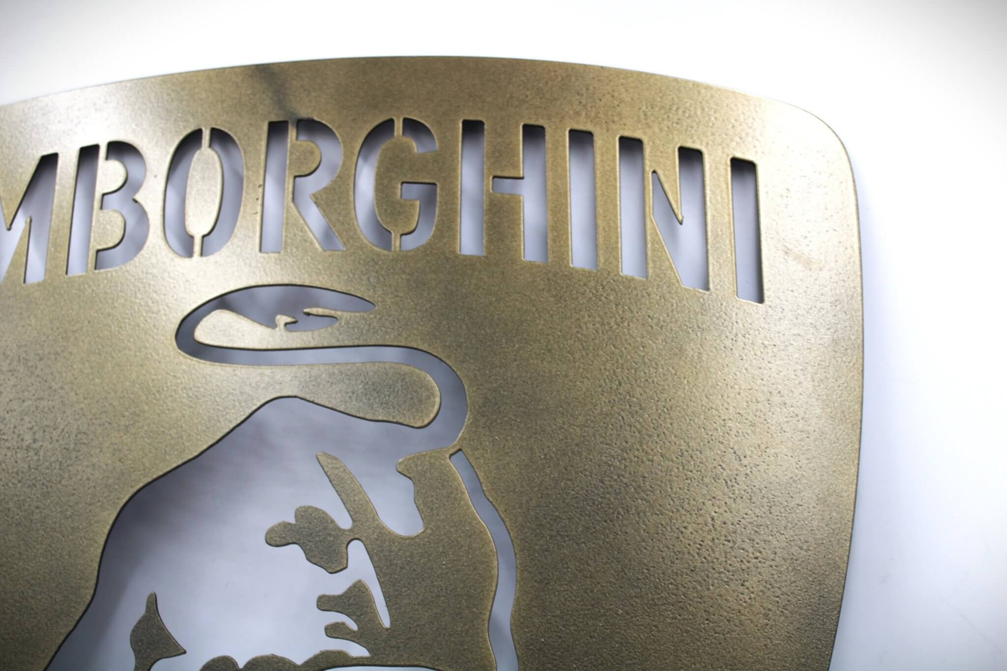 Metallic Lamborghini Metal Cutout Sign - Handcrafted Wall Art for Car Enthusiasts, Lambo Logo, Ready to Hang - Ben's Auto Decor