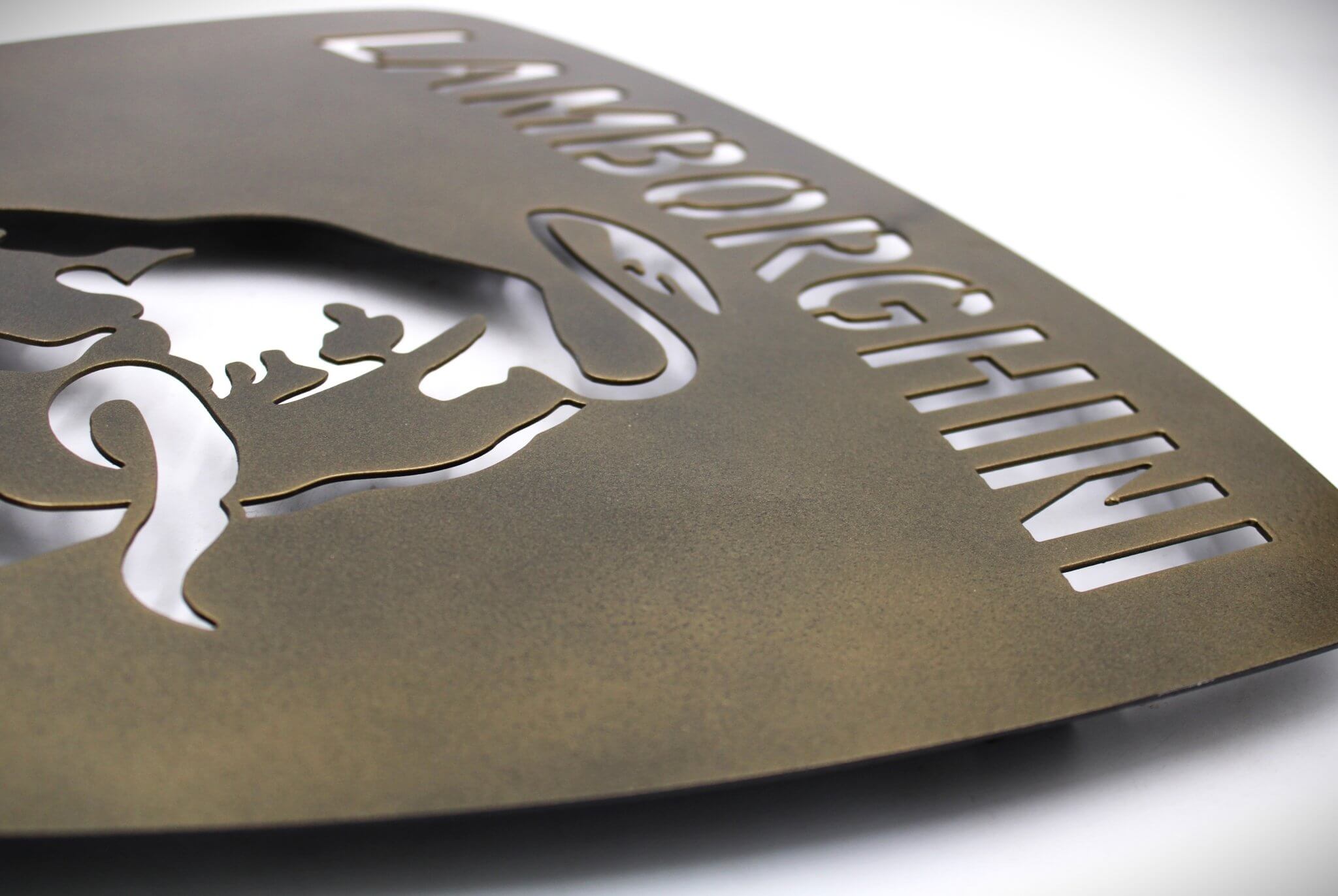 Metallic Lamborghini Metal Cutout Sign - Handcrafted Wall Art for Car Enthusiasts, Lambo Logo, Ready to Hang - Ben's Auto Decor