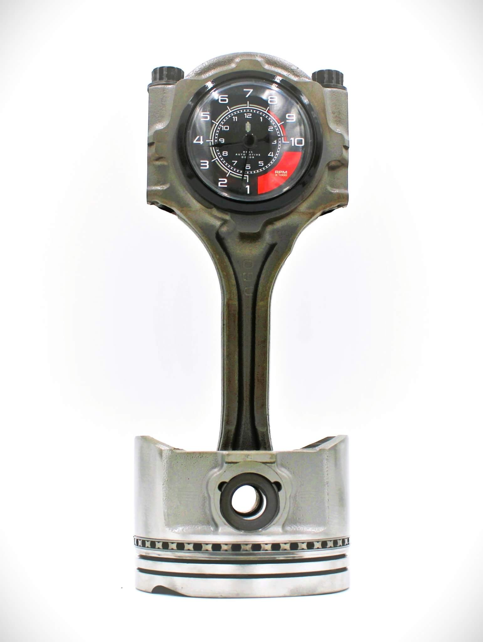 Piston Clock with RPM Gauge Clock Face - Car Part Steampunk Clock, Unique Automotive Decor - Ben's Auto Decor