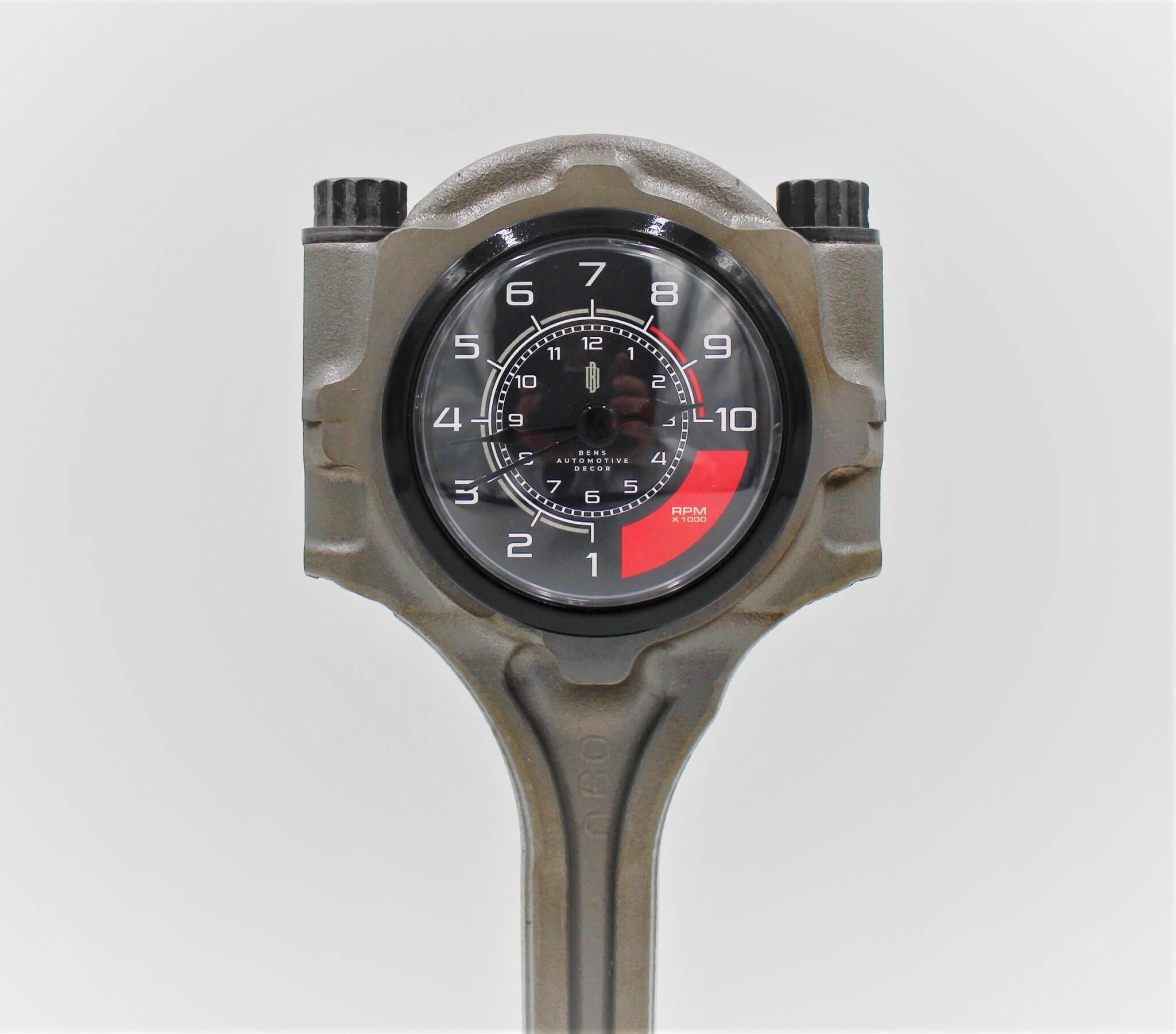 Piston Clock with RPM Gauge Clock Face - Car Part Steampunk Clock, Unique Automotive Decor - Ben's Auto Decor