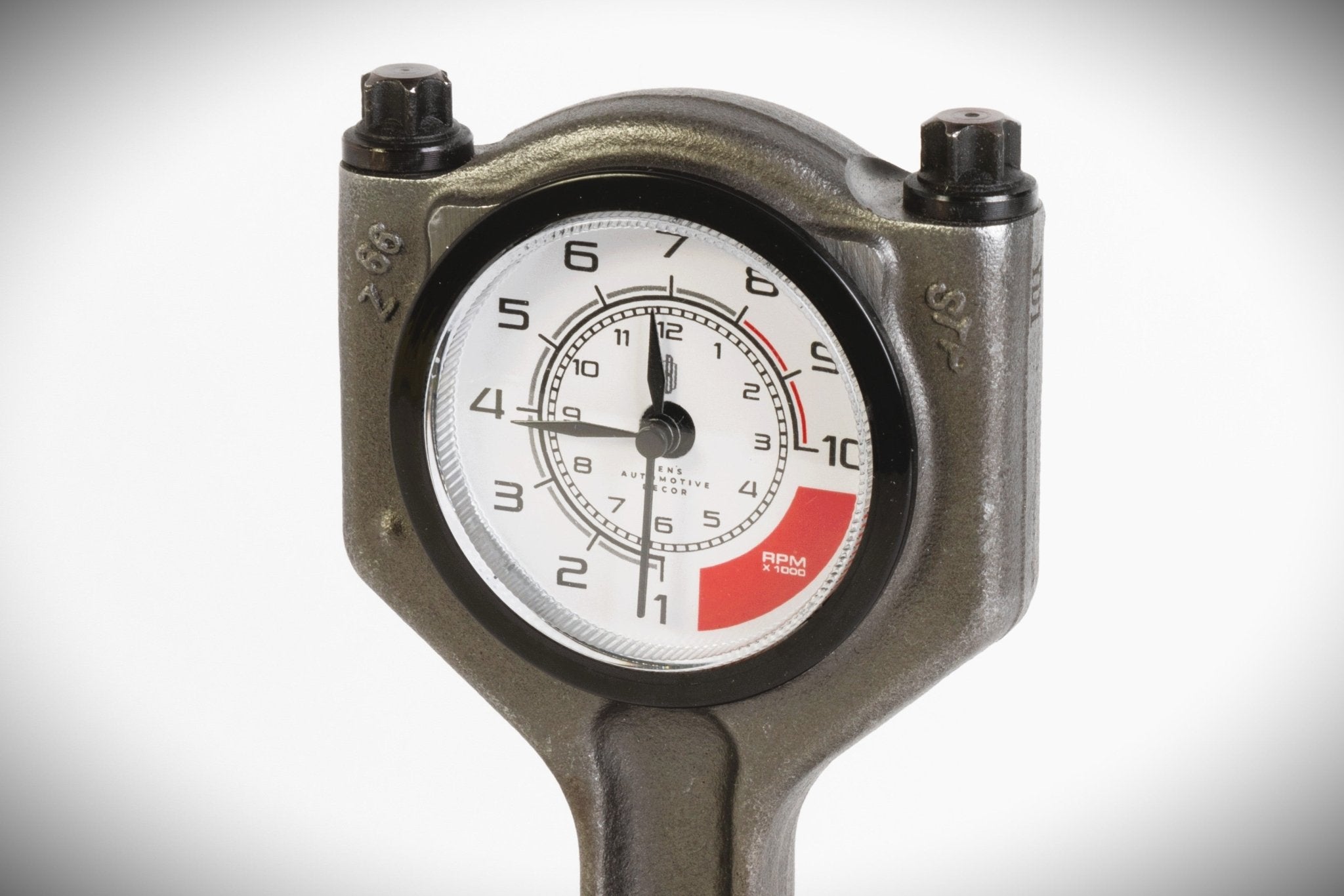 Piston Clock with White RPM Gauge Face - Unique Car Enthusiast Gift, Steampunk Clock for Gearheads, Automotive Decor - Ben's Auto Decor