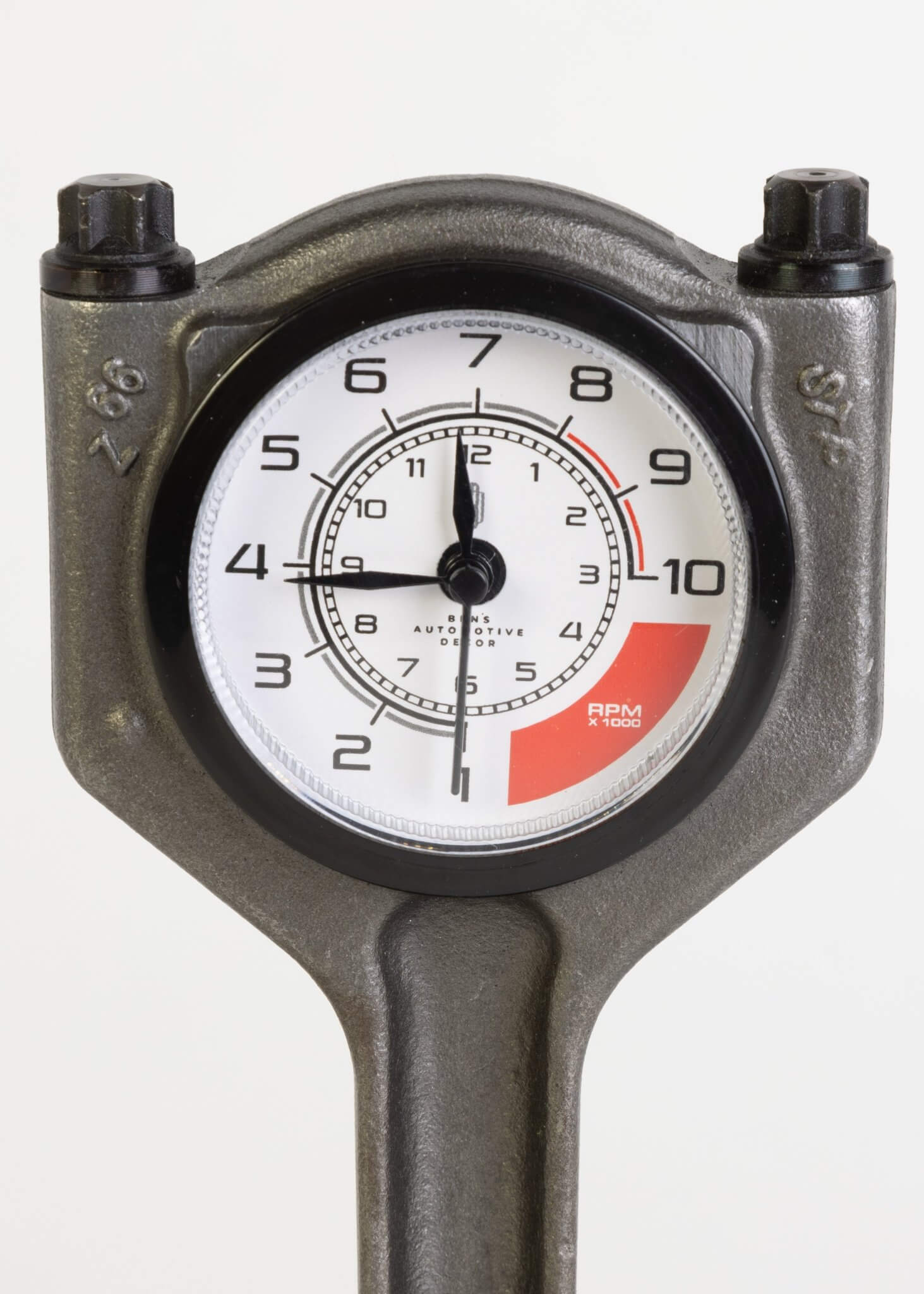 Piston Clock with White RPM Gauge Face - Unique Car Enthusiast Gift, Steampunk Clock for Gearheads, Automotive Decor - Ben's Auto Decor