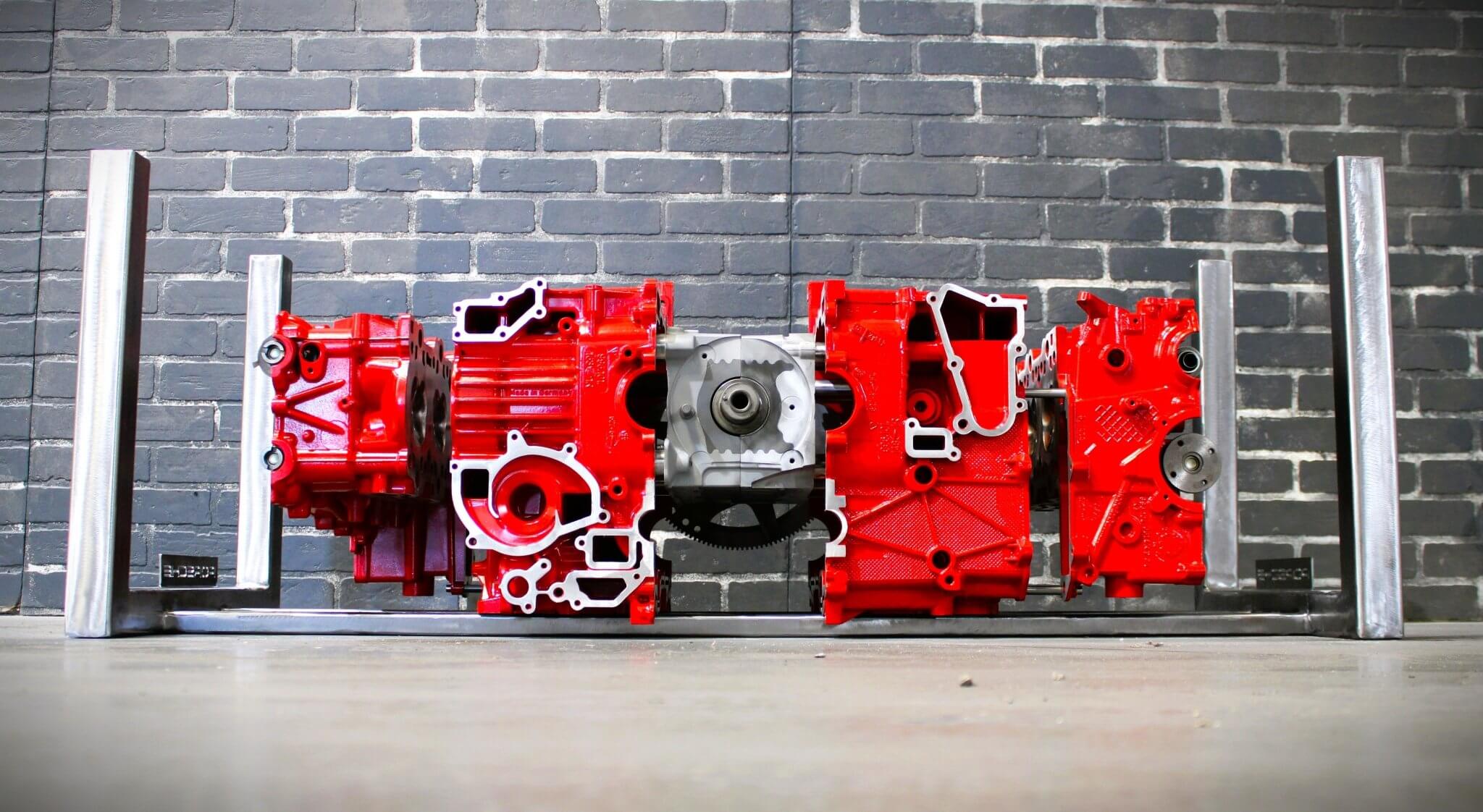 Porsche Engine Coffee Table – Exploded Diagram Display with Crankshaft & Heads | Industrial Frame | Custom Finish | Glass Top Included - Ben's Auto Decor