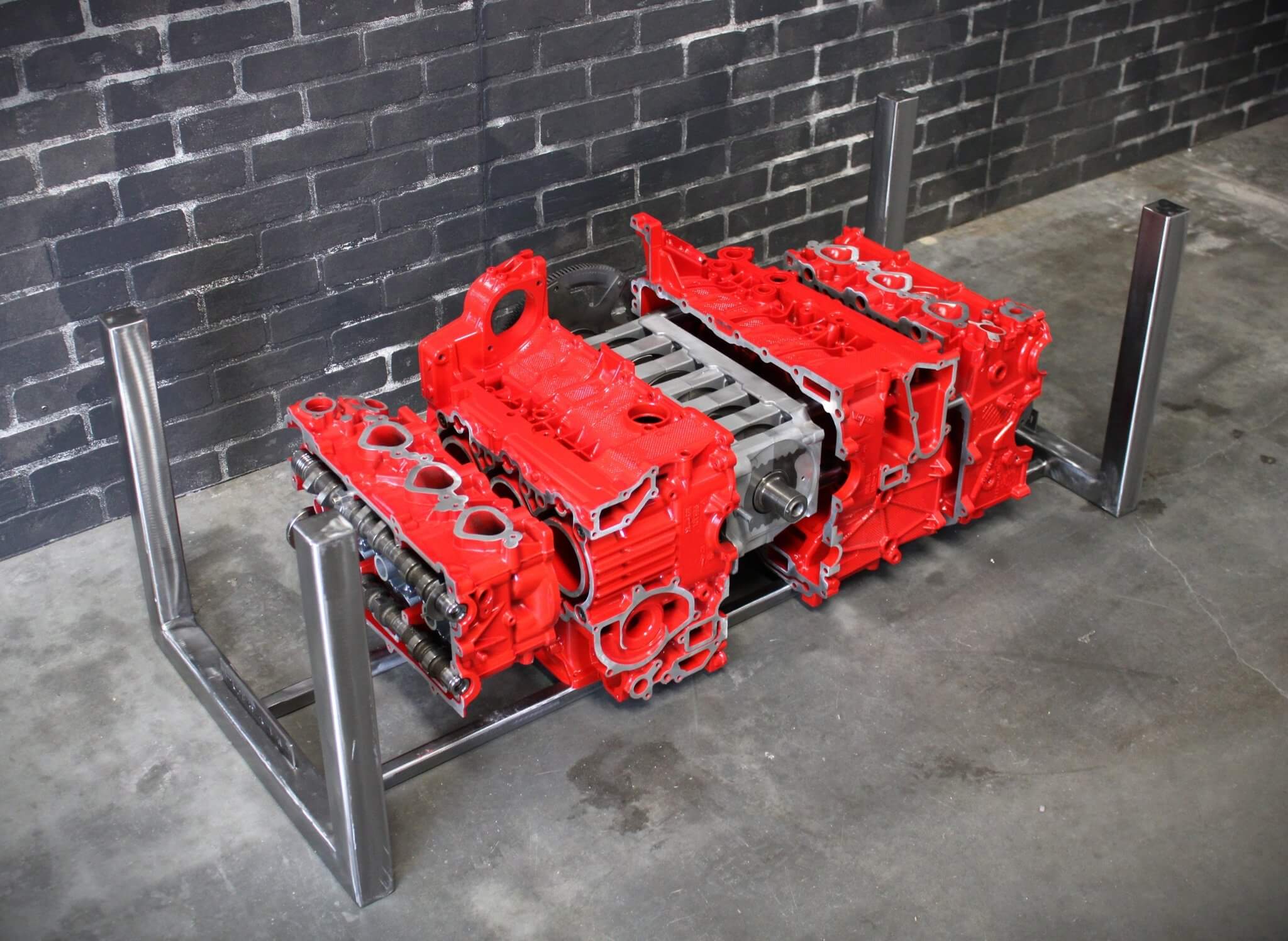 Porsche Engine Coffee Table – Exploded Diagram Display with Crankshaft & Heads | Industrial Frame | Custom Finish | Glass Top Included - Ben's Auto Decor