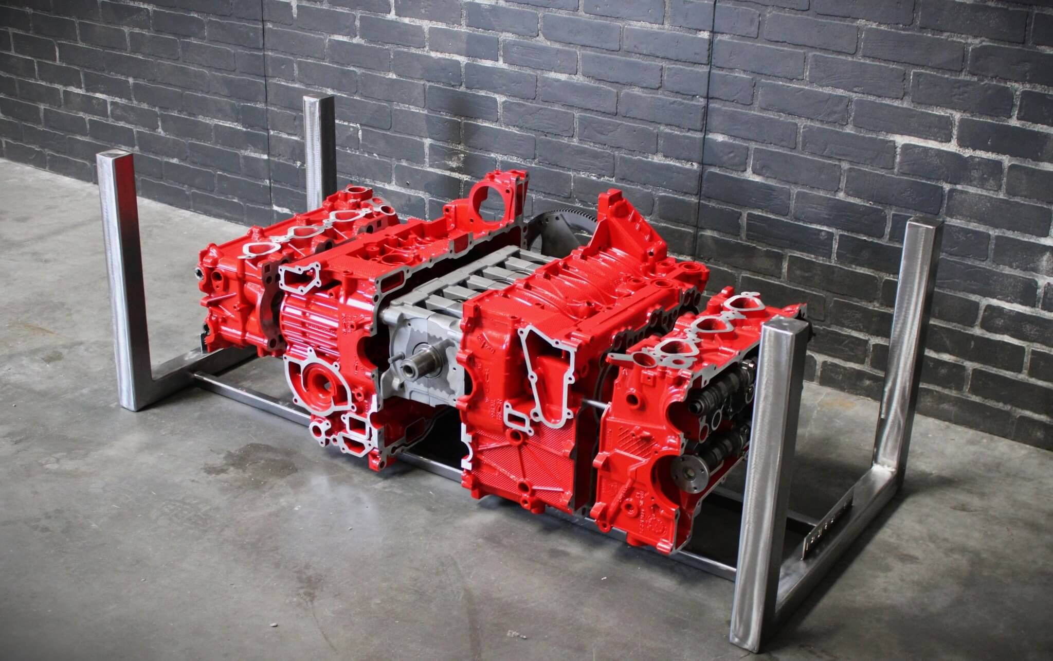 Porsche Engine Coffee Table – Exploded Diagram Display with Crankshaft & Heads | Industrial Frame | Custom Finish | Glass Top Included - Ben's Auto Decor