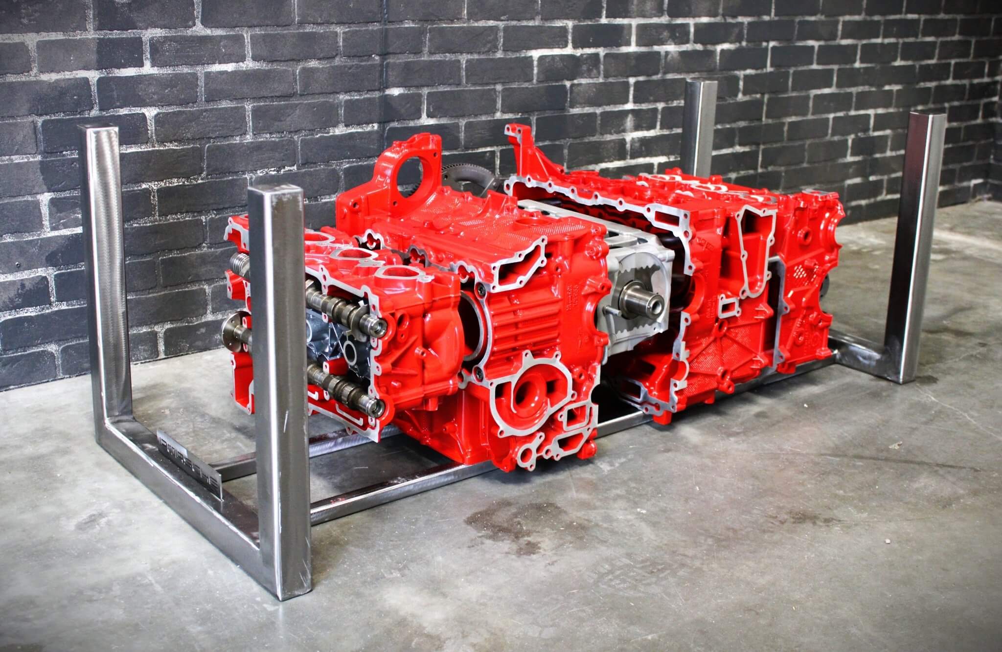 Porsche Engine Coffee Table – Exploded Diagram Display with Crankshaft & Heads | Industrial Frame | Custom Finish | Glass Top Included - Ben's Auto Decor