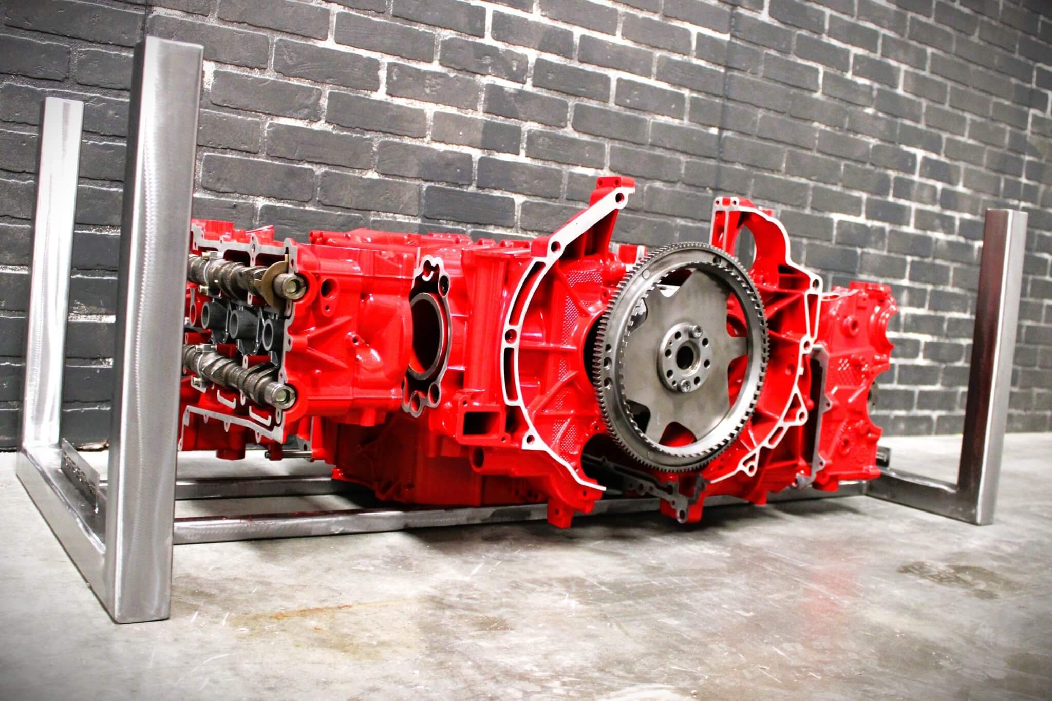 Porsche Engine Coffee Table – Exploded Diagram Display with Crankshaft & Heads | Industrial Frame | Custom Finish | Glass Top Included - Ben's Auto Decor