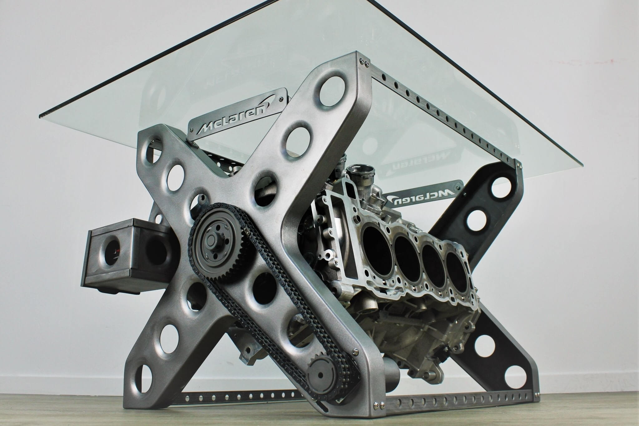 Rotating Engine Block Coffee Table - X Frame Customizable Man Cave Furniture - Ben's Auto Decor