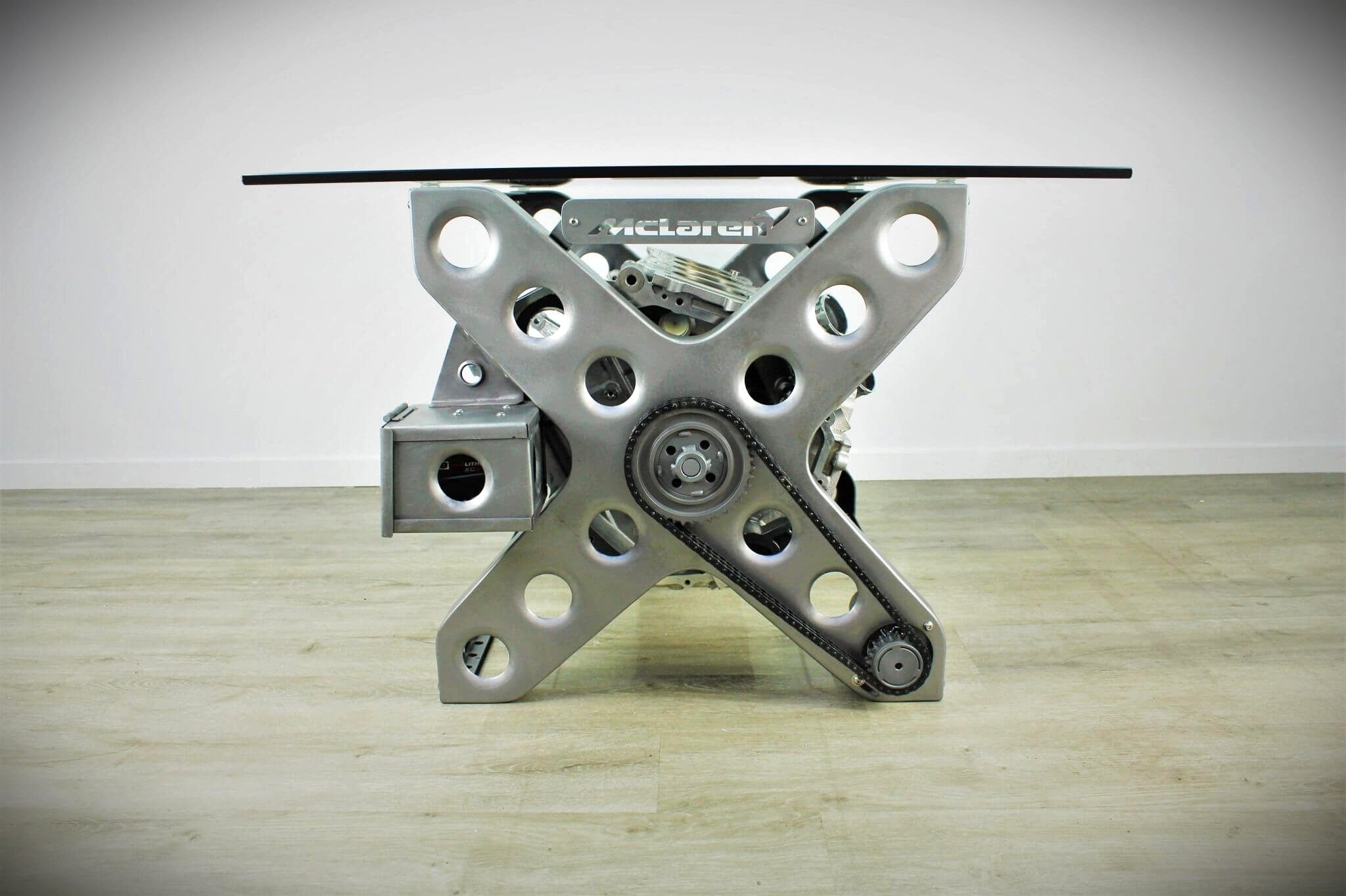 Rotating Engine Block Coffee Table - X Frame Customizable Man Cave Furniture - Ben's Auto Decor