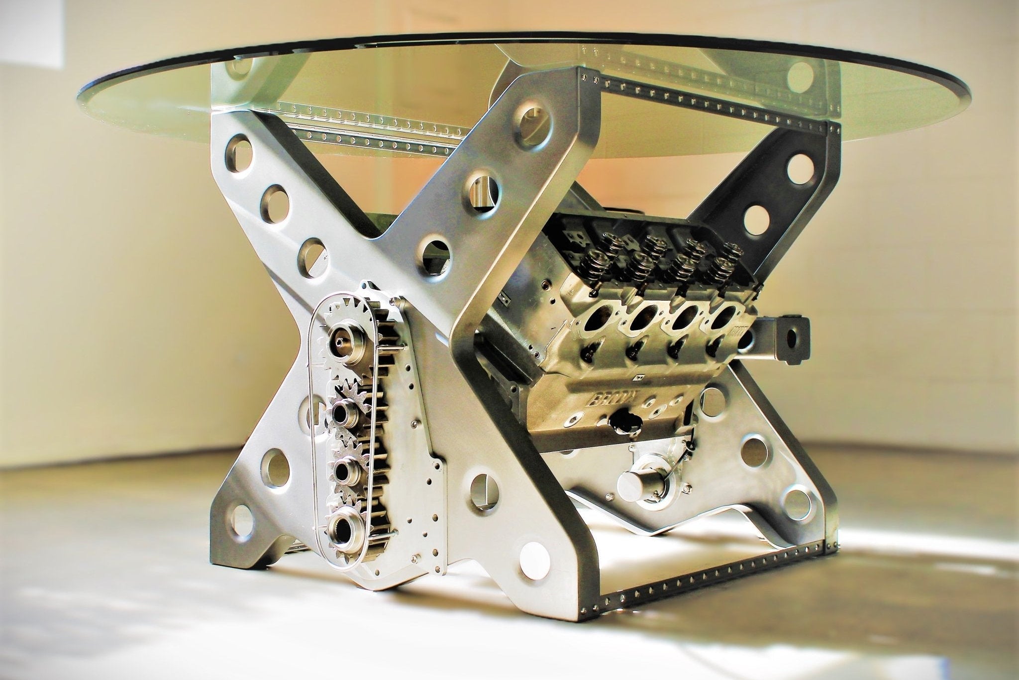 Table Rotating Engine Frame Rotating Engine Dining Table - Unique Furniture for Race Car Fans and ...