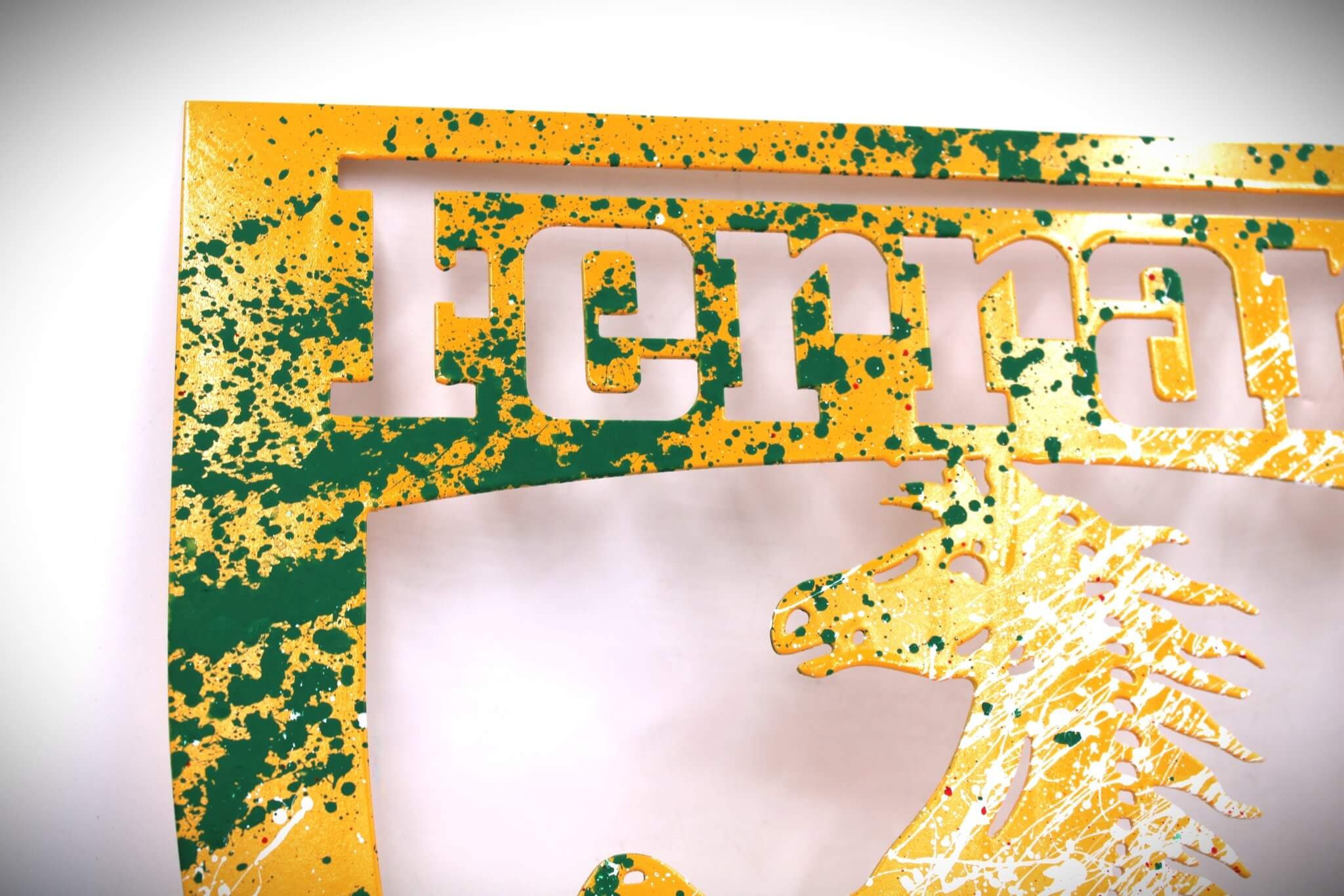 Signed Ferrari Prancing Horse Logo Metal Wall Art - Hand - Painted, Ready to Hang, Unique Decor for Car Guys and Man Caves - Ben's Auto Decor