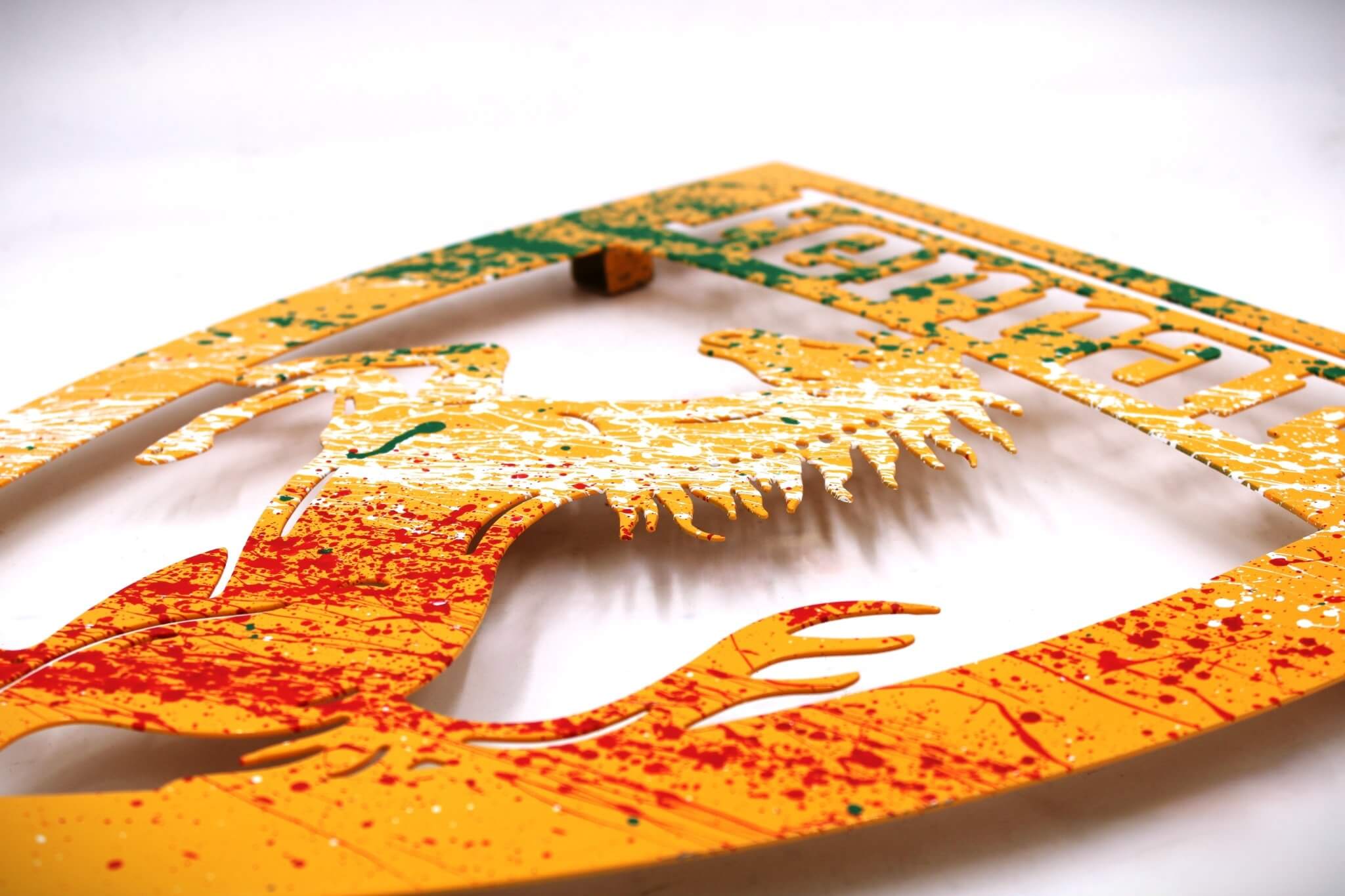 Signed Ferrari Prancing Horse Logo Metal Wall Art - Hand - Painted, Ready to Hang, Unique Decor for Car Guys and Man Caves - Ben's Auto Decor