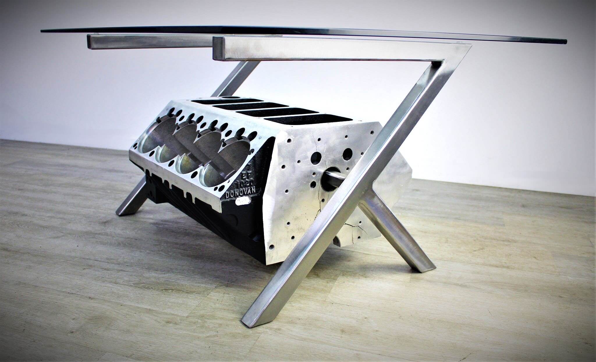 Top Fuel Donovan 417 Aluminum Engine Coffee Table - Unique Man Cave Furniture - Ben's Auto Decor