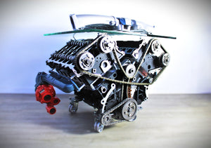Twin Turbo Rotating Engine Coffee Table With Spinning Internals - Unique Man Cave Furniture - Ben's Auto Decor