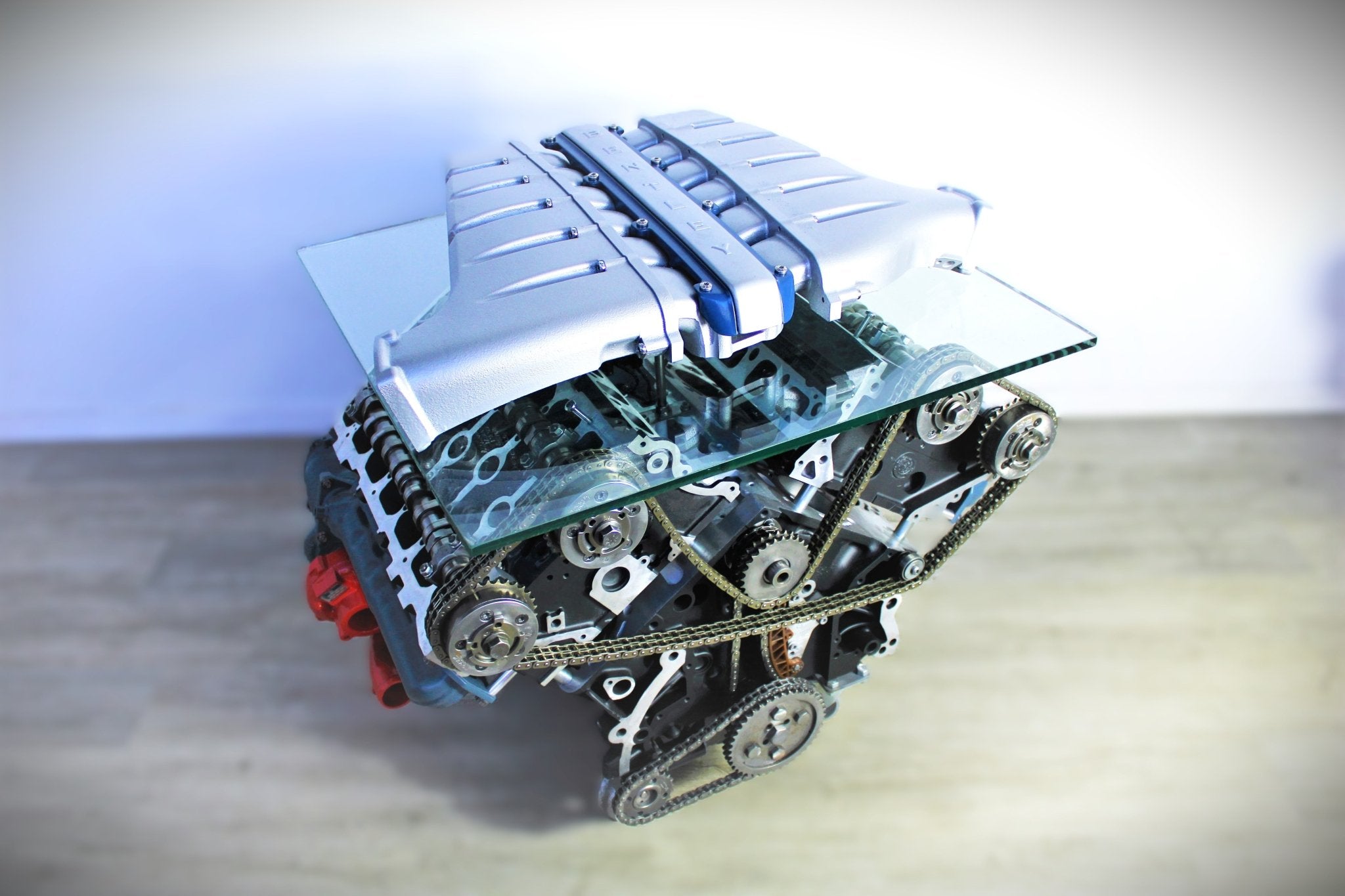 Twin Turbo Rotating Engine Coffee Table With Spinning Internals - Unique Man Cave Furniture - Ben's Auto Decor