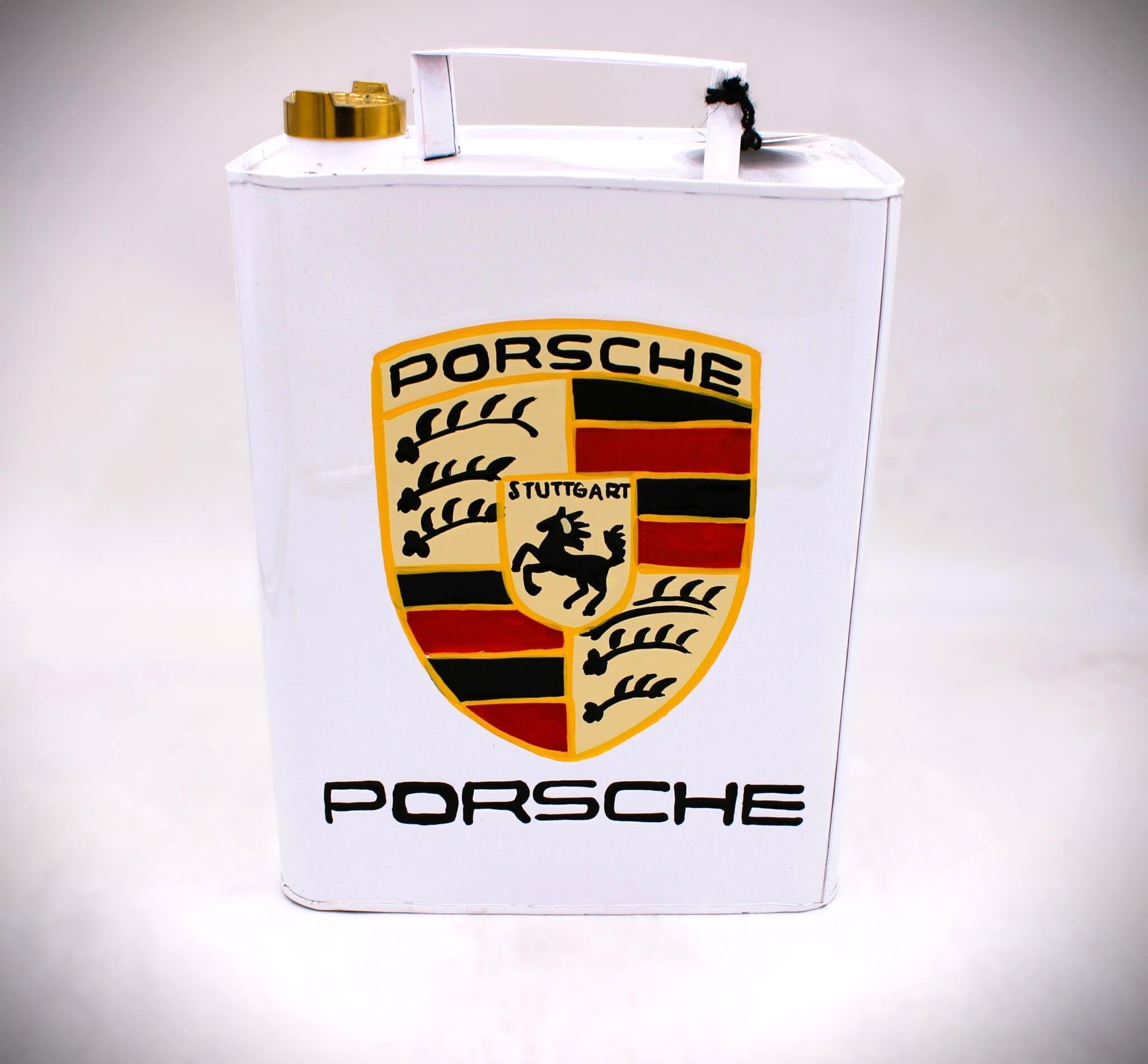 White Porsche Vintage Style Fuel Can – Hand - Painted & Limited Edition - Ben's Auto Decor