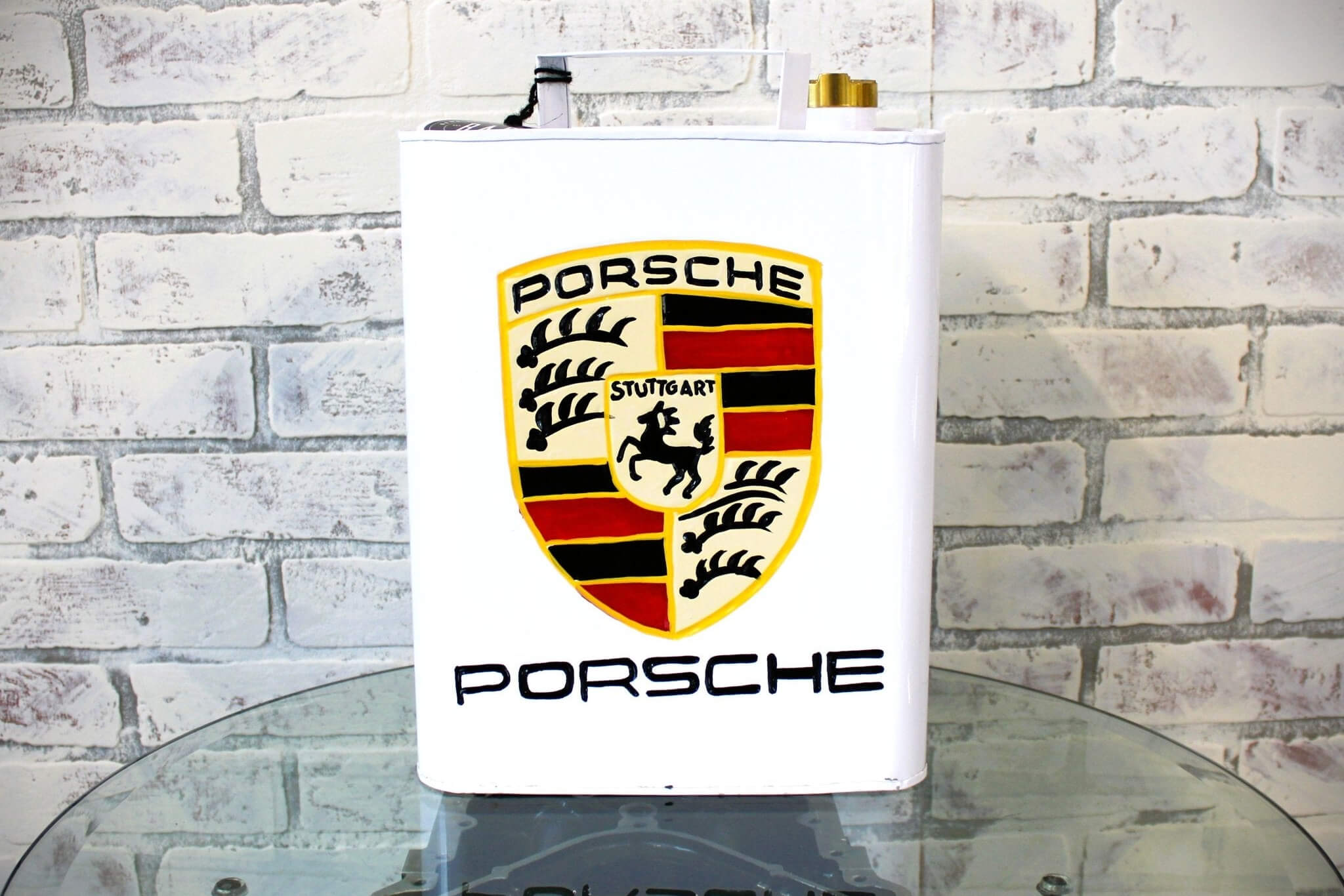 White Porsche Vintage Style Fuel Can – Hand - Painted & Limited Edition - Ben's Auto Decor