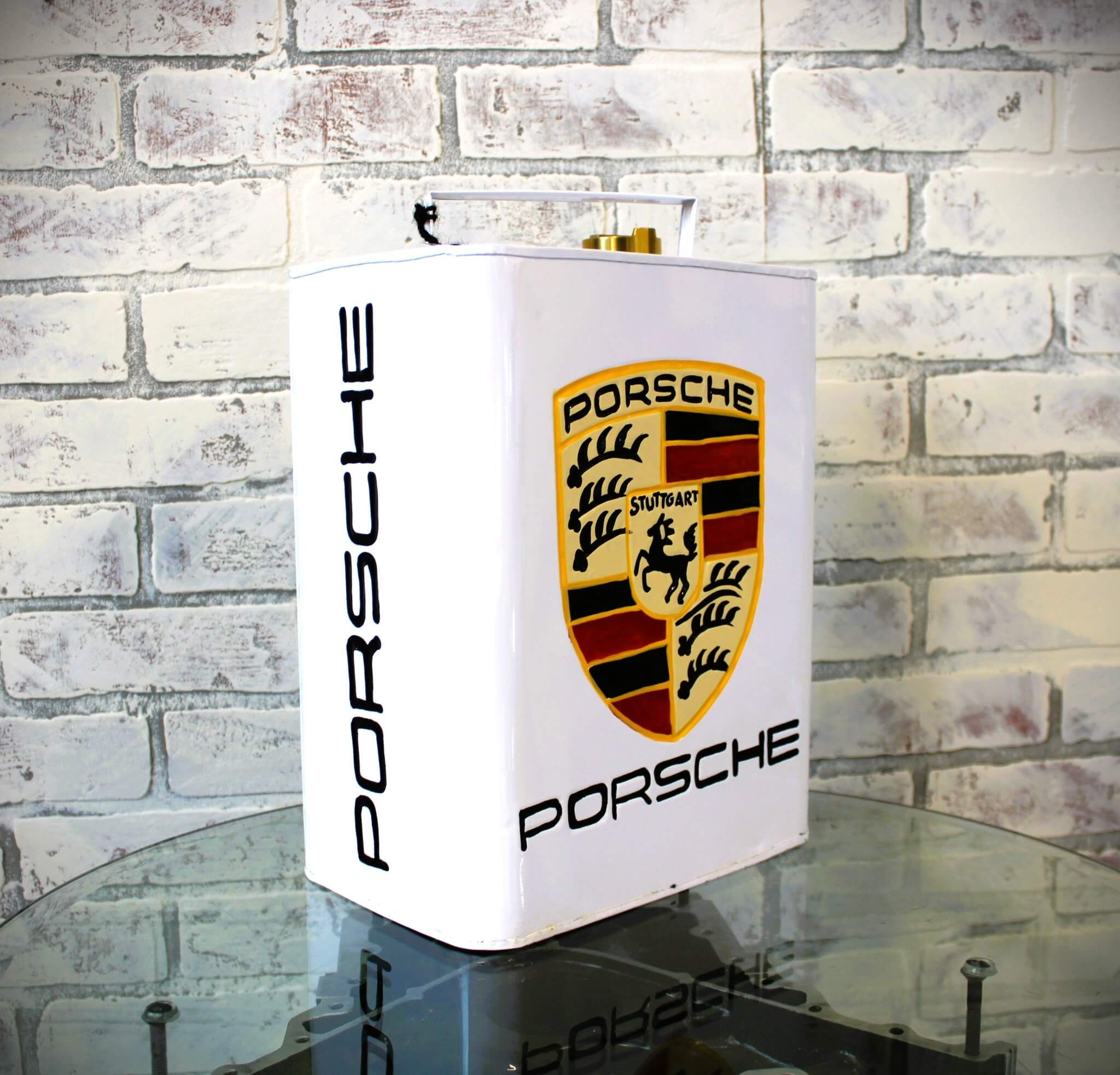 White Porsche Vintage Style Fuel Can – Hand - Painted & Limited Edition - Ben's Auto Decor