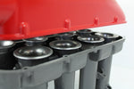Load image into Gallery viewer, Close-up view of a Ferrari intake manifold table, finished in red and gunmetal gray.
