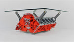 Load image into Gallery viewer, Lamborghini Gallardo V10 engine block coffee table finished in orange with a square glass top.
