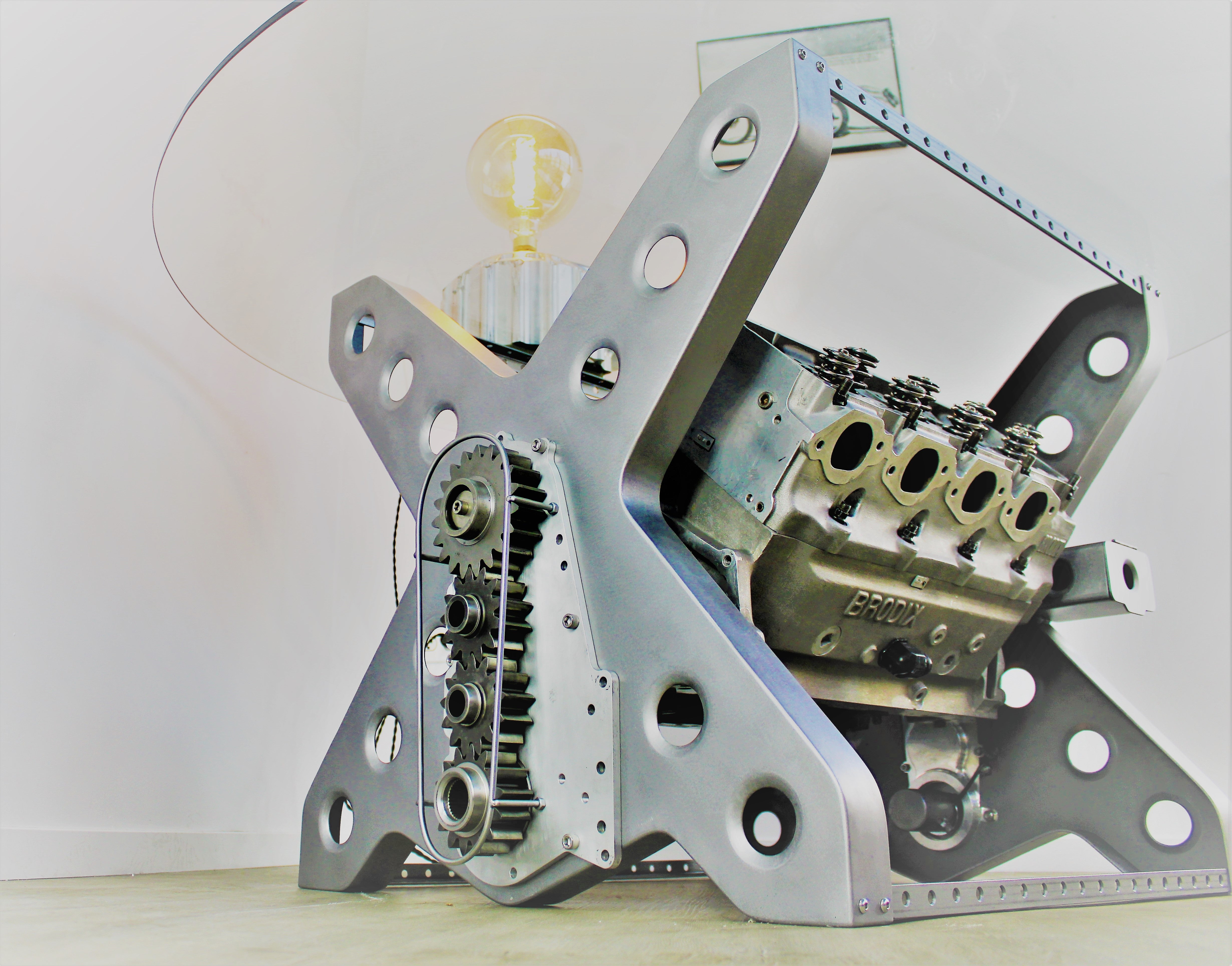Table Rotating Engine Frame Rotating Engine Dining Table - Unique Furniture for Race Car Fans and ...