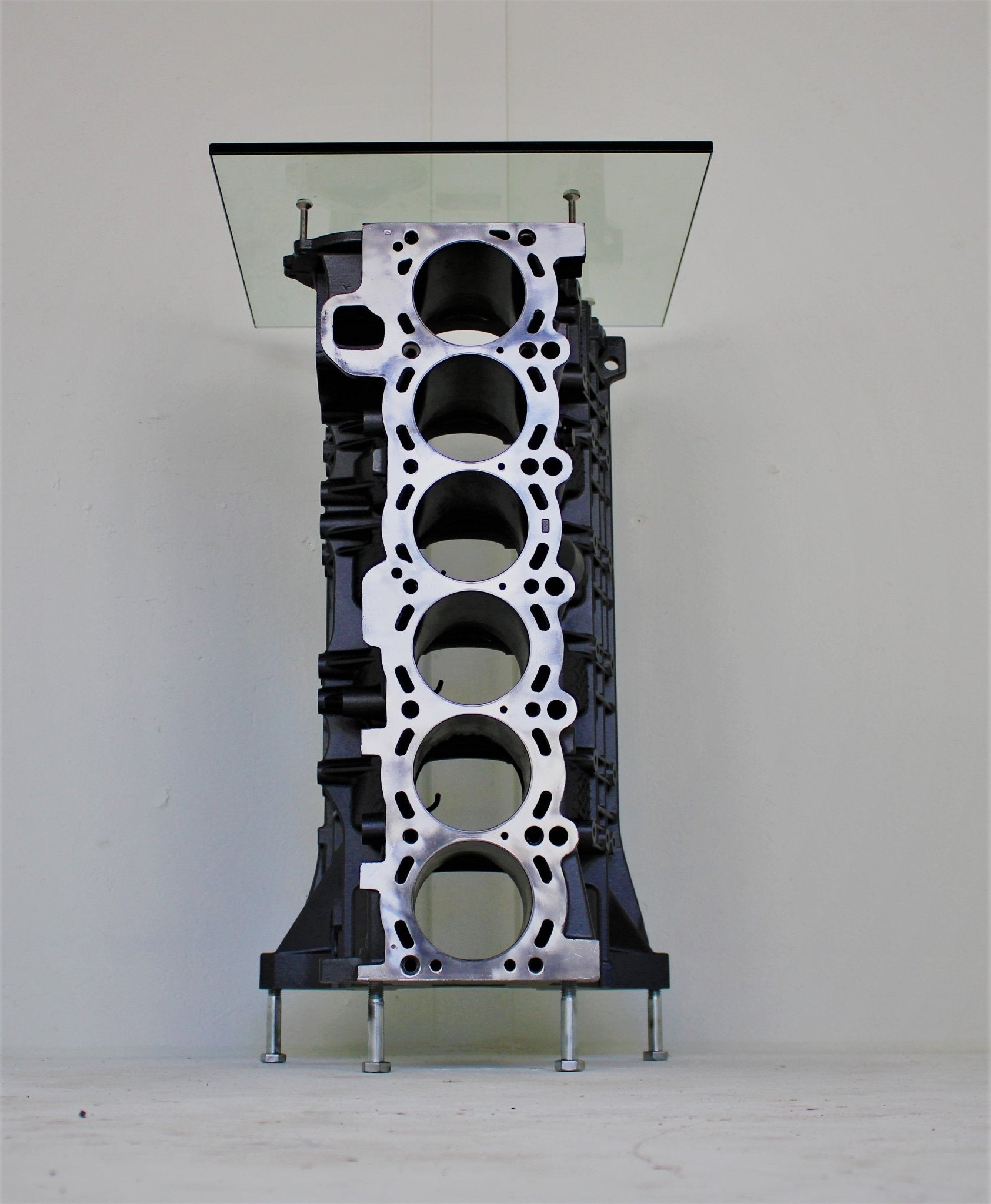 BMW Table Wine Rack - BMW Engine End Table With Bottle Storage, Upcycled Bar Furniture - Ben's Auto Decor