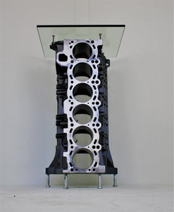 BMW Table Wine Rack - BMW Engine End Table With Bottle Storage, Upcycled Bar Furniture - Ben's Auto Decor