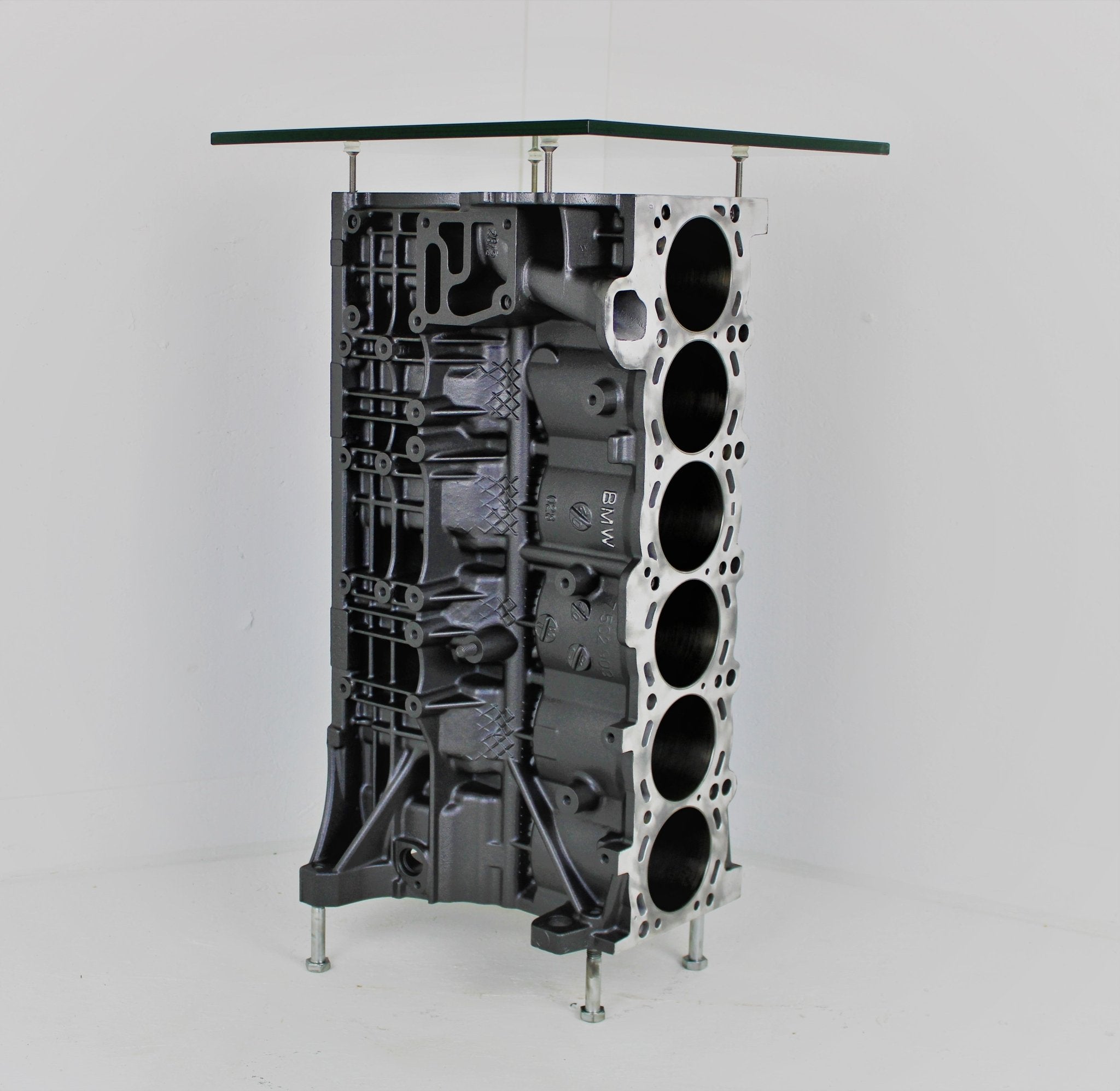 BMW Table Wine Rack - BMW Engine End Table With Bottle Storage, Upcycled Bar Furniture - Ben's Auto Decor