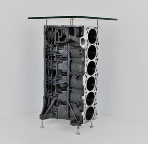 BMW Table Wine Rack - BMW Engine End Table With Bottle Storage, Upcycled Bar Furniture - Ben's Auto Decor