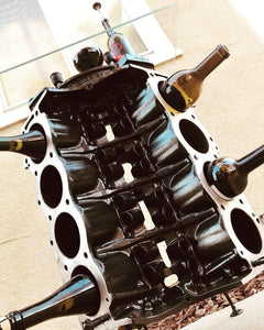 Engine Block Wine Rack and Table - Man Cave and Bar Furniture From Repurposed Car Parts for Gearheads - Ben's Auto Decor