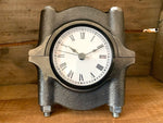 Load image into Gallery viewer, Clock made from a car&#39;s crankshaft cap in a patina finish.
