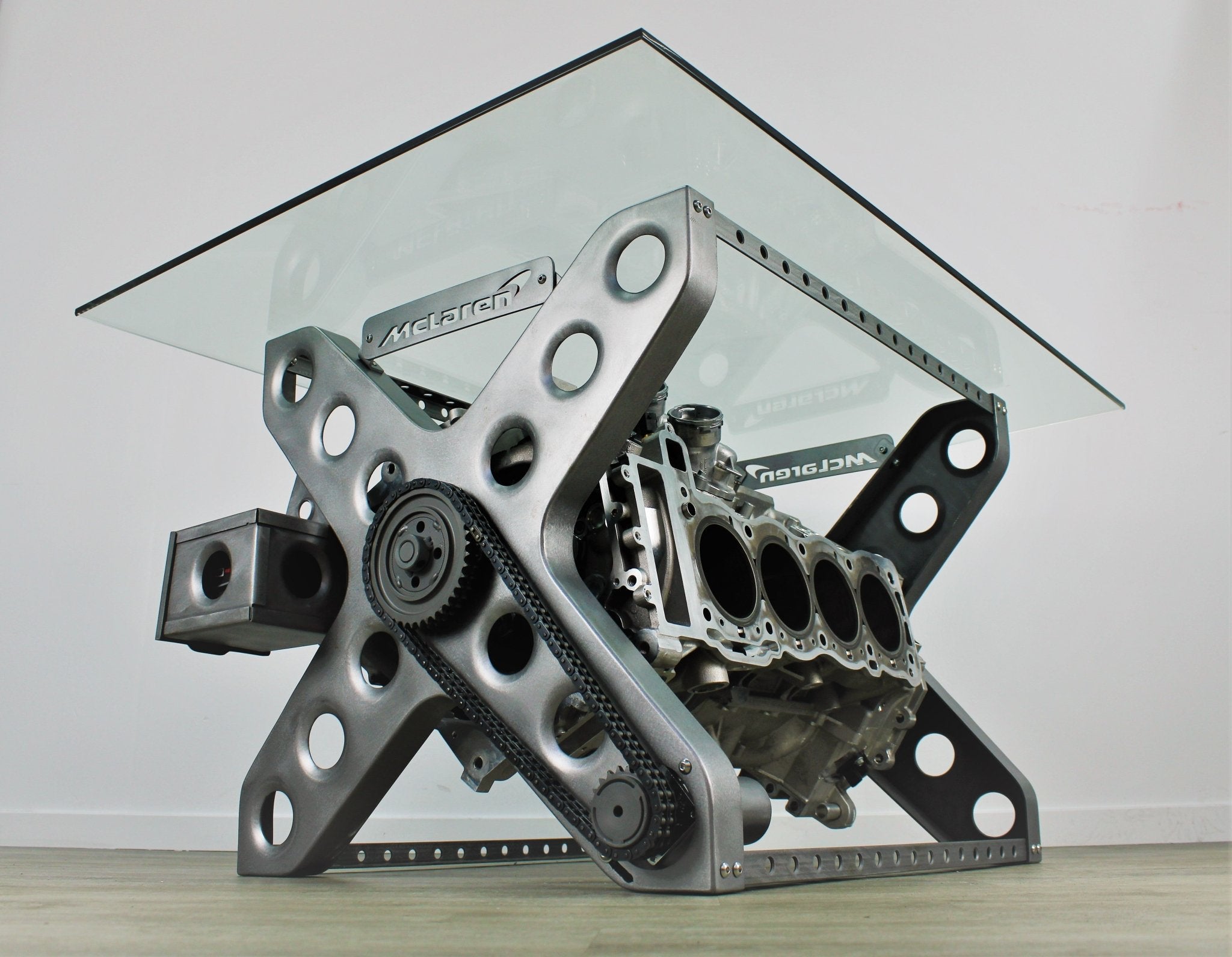 Rotating Engine Block Coffee Table - X Frame Customizable Man Cave Furniture - Ben's Auto Decor