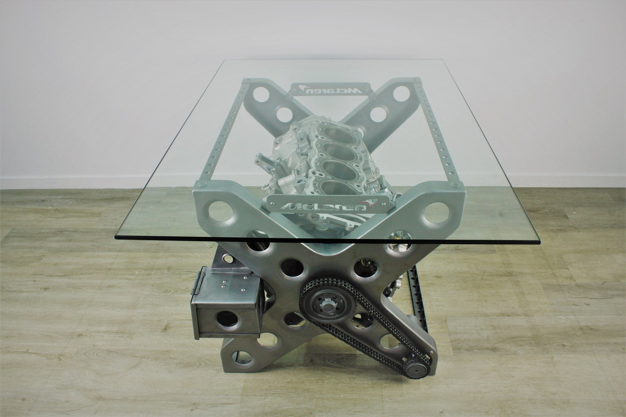 Rotating Engine Block Coffee Table - X Frame Customizable Man Cave Furniture - Ben's Auto Decor