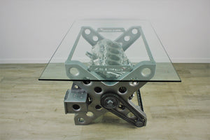 Rotating Engine Block Coffee Table - X Frame Customizable Man Cave Furniture - Ben's Auto Decor