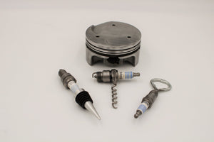 Spark Plug Bar Set for Car Lover - Bottle Opener, Corkscrew, Wine Stopper and Piston Holder, Gift for Auto Enthusiasts - Ben's Auto Decor