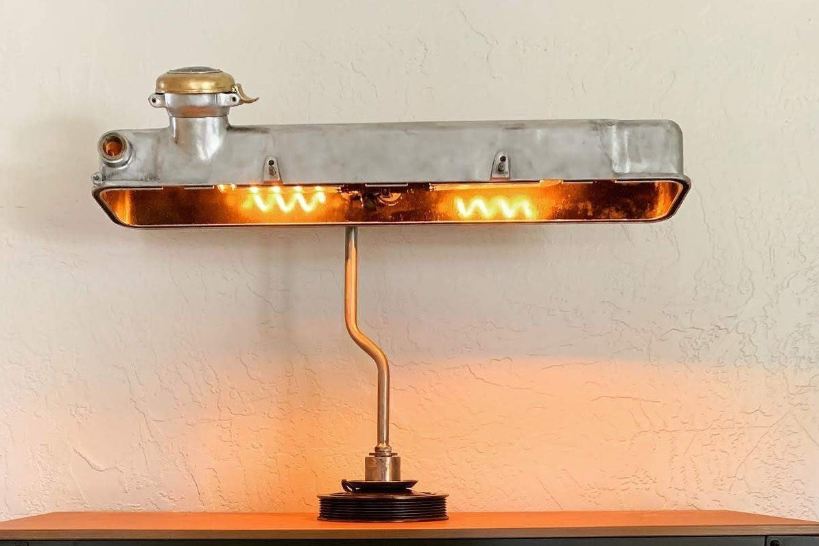 Valve Cover Lamp - Handcrafted Steampunk Lamp, Unique Industrial Lighting - Ben's Auto Decor
