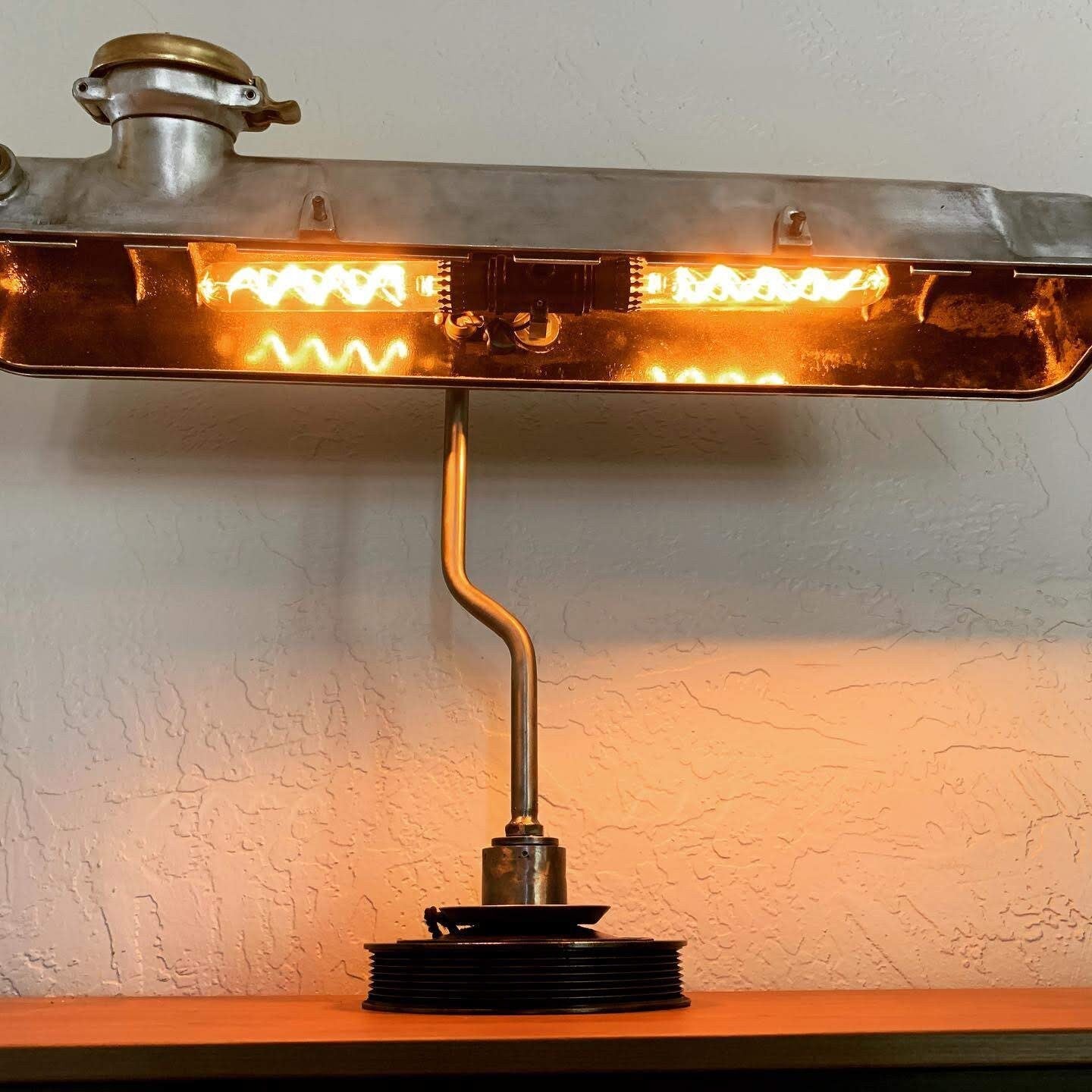 Valve Cover Lamp - Handcrafted Steampunk Lamp, Unique Industrial Lighting - Ben's Auto Decor